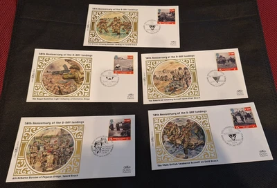 GB 1994 Set 5xBenham Silk FDC 50th Anniversary of the D-Day Landings WW2 BS30-34 - Image 1 of 4