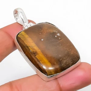 Occhio di Tigre Gemma Fatto a Mano 925 Sterling Argento Ciondolo Gioielli - Foto 1 di 5