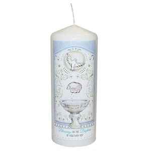 Säule Kerze für Taufe Of Your Baby Junge IN Organza- Tasche Andenken Geschenk - Bild 1 von 4