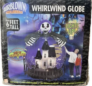 Vtg Gemmy Airblown Inflatable Halloween Whirlwind Globe 6ft Grim Reaper Bat, HTF - Picture 1 of 19