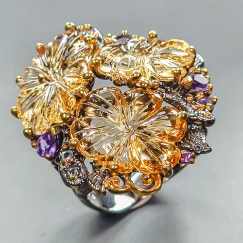 AAA Carving Design Natural Citrine Ring 925 Sterling Silver Size 8 /R445433 - Image 1 of 1