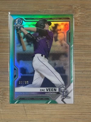 2021 Bowman - Chrome Prospects Zac Veen #BCP-3 Green Refractor /99 (RC) - Image 1 of 2
