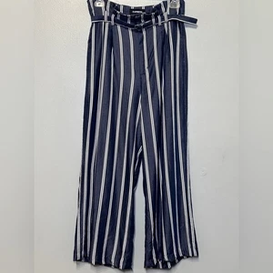 Express Marineblau & weiß Nadelstreifen weites Bein Popeline Hose hoher Bund Größe 6 - Bild 1 von 8