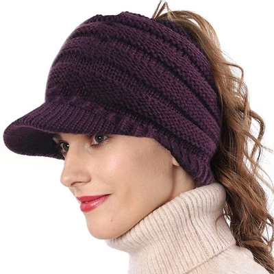 Womens BeanieTail Ponytail Hat, Messy High Bun, Visor, Warm Knit, Cap, Beanie - Image 1 of 4