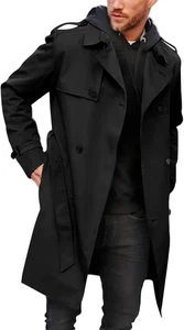 Gabardina para Hombres Calce Ajustado Doble Pecho Chaqueta Larga Muescas Solapa Cinturón Otoño Wi - Imagen 1 de 12