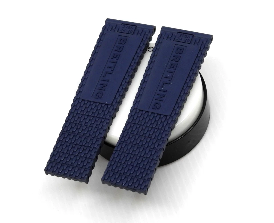 Breitling Blue Rubber Strap 24MM Inner Lug 19.75 Clasp End Dark Blue - Image 1 of 4