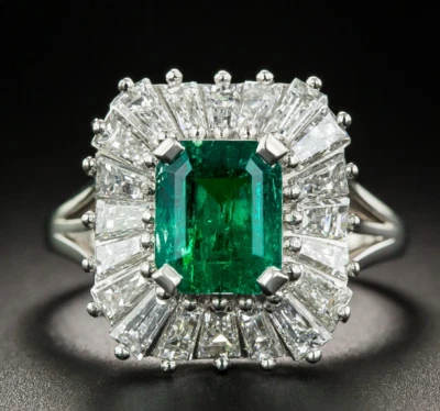 1.90ct Emerald Cut Emerald Stone Lab-Created Anniversary Ballerina Ring — 第 1/4 张图片