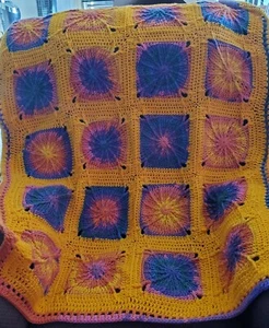 New! Handmade Crochet Blanket Lap Throw Afghan - pink, purple, gold, blue - Picture 1 of 5