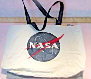 VTG~"NASA" MEATBALL DESIGN CANVAS TOTE/BOOK BAG~Ivory Clr.~16"X11"X4+"-9" Handle - Picture 1 of 10