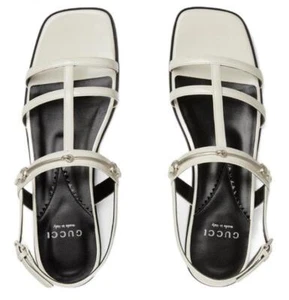 NUEVO GUCCI DAMAS ACTUALES CUERO BLANCO DELGADO HORSEBIT SANDALIAS PLANAS ZAPATOS 37/US 7 - Imagen 1 de 7