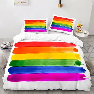 Rainbow Quilt Duvet Cover Bedding Set Pillowcase Single Double King Size LGBT UK - Image 1 of 4