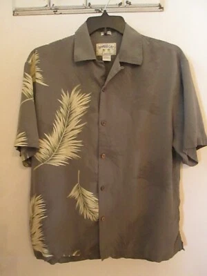 Camisa Hawaiana Bamboo Bay Seda Gris Hoja de Palma Talla L Pecho 46" Foto 1 de 4