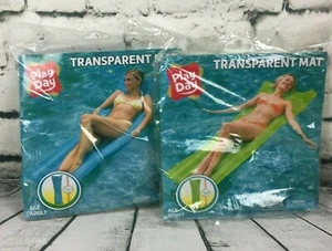 Play Day Transparent Swimming Pool Mat Float Raft Blue & Green Inflatable 2 Pack - Picture 1 of 10