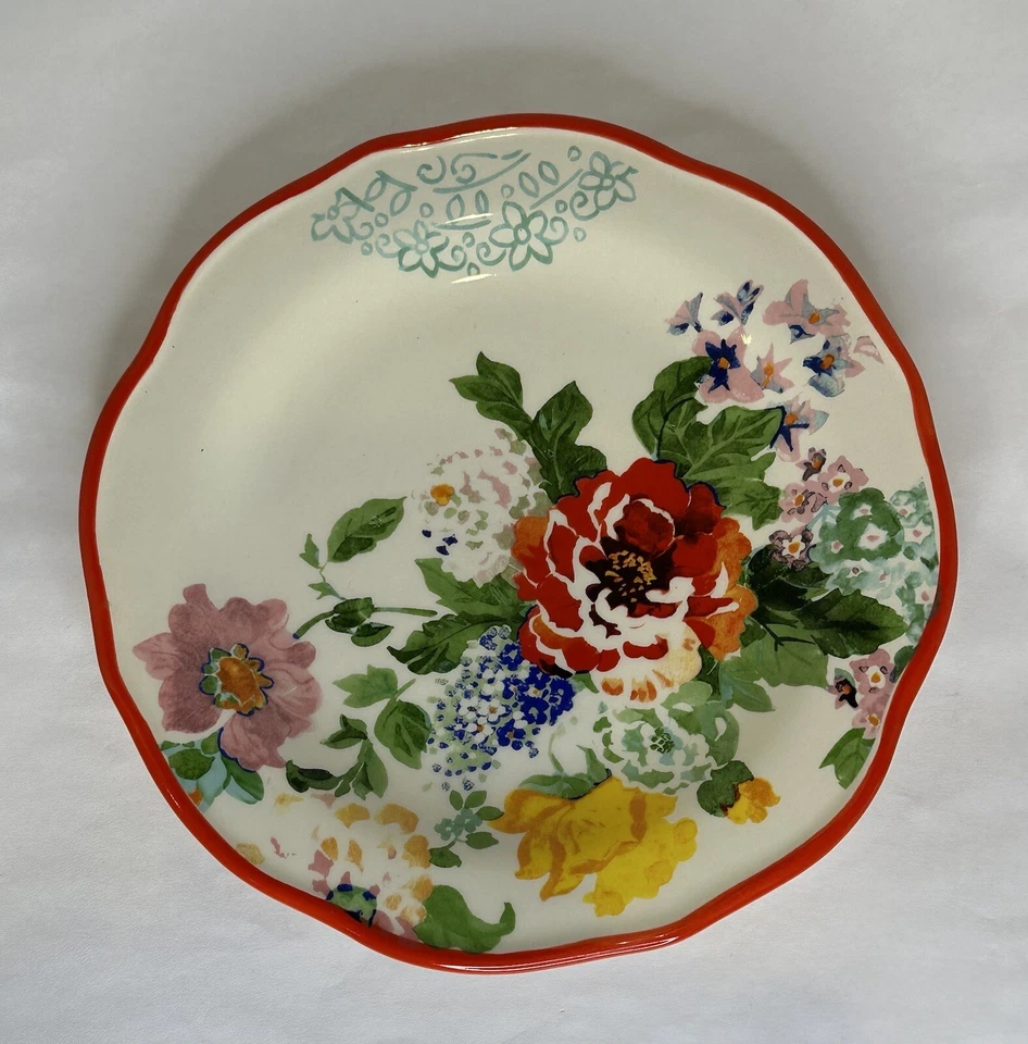 Pioneer Woman Salad Plates 8.5 in Set of 2 Country Garden Floral Red Trim