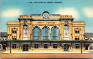 Denver CO Union Station Zug Eisenbahn Leinen Postkarte unbespielt unbenutzt - Bild 1 von 2