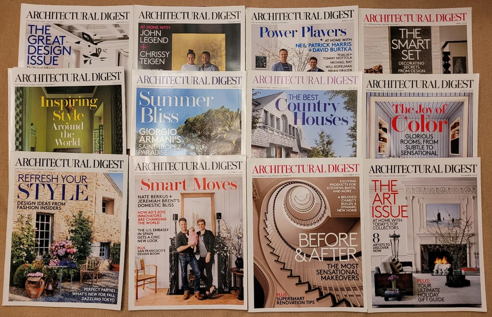 Lot of 12 ARCHITECTURAL DIGEST Magazine Issues Full Complete Year 2015 - Image 1 of 4