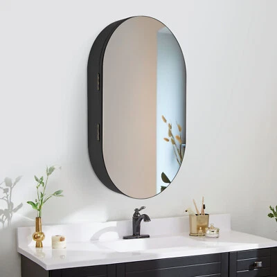 Espejo de armario ovalado, espejo de armario de almacenamiento de pared de baño, armario con espejo - Imagen 1 de 4