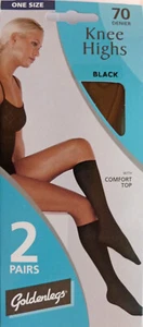 Pack de 2 pares de patas doradas talla única opacas 70 denier hasta la rodilla en negro - Imagen 1 de 2