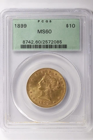1899 $10 Dollar Gold Liberty Eagle Pre-1933 Gold PCGS MS60 OGH $10 Cover