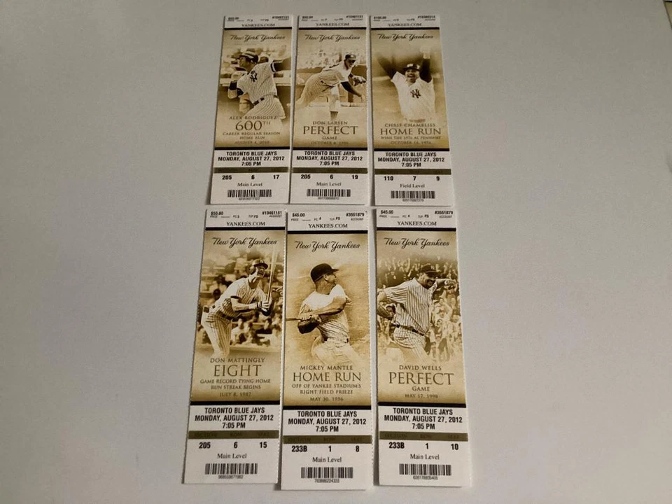 YANKEES 2012 TICKET STUB 8/27/12 VS BLUE JAYS~PICK A COVER - Image 1 of 1