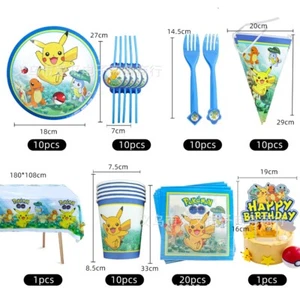 Pokemon Cartoon Tableware Cup Birthday Balloon Banner Party Decoration 72pcs Set - Picture 1 of 1
