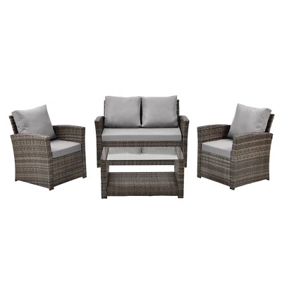 SVITA ROMA Polyrattan Lounge Rattan Garten Möbel Set Essgruppe Stuhl Tisch Braun - Bild 1 von 4