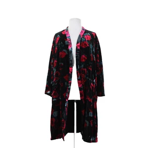 Torrid NEW $120 Sz 4 Black Pink Floral Velour Pockets VIscose Nylon Wrap Sweater - Picture 1 of 20