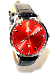 Rötting Design Herrenuhr rotes Ziffernblatt DATUM Lederarmband 3 ATM NEU