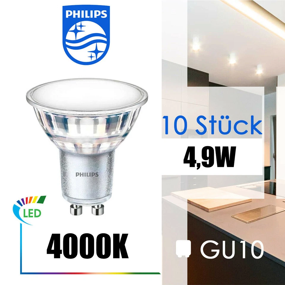 10x Set LEDspot Classic MV GU10 4,9W 4000K neutralweiß 120Grad Philips Beleuchtu - Bild 1 von 1