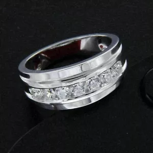 1 Ct Round Cut Simulated Diamond Men's Wedding Band Ring 14k White Gold Plated - Picture 1 of 6
