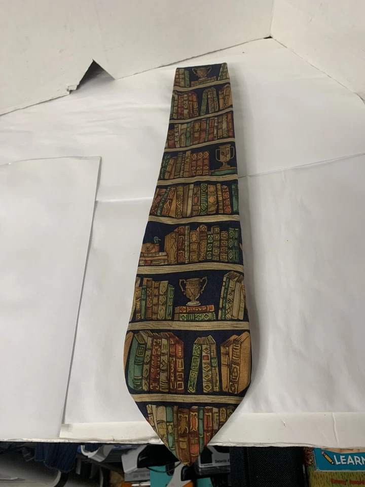Prendas para el cuello Alynn corbata para el cuello para hombre ex libris placa marrón seda biblioteca libros EE. UU. Foto 1 de 2