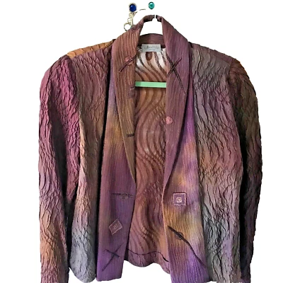 Chaqueta De Colección Marcia Phillips Weavings Art to Wear Ombre Ciruela, Tostado, Bronce Talla S-M Foto 1 de 4