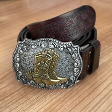 Mens Stylish Cowboy Boots Western Leather Buckle Belt One Size Fits Most 130CM 