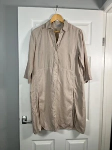 ROSSO35 Beige 100% Pure Linen Half Button Lagenlook Dress Size 12 - Picture 1 of 12