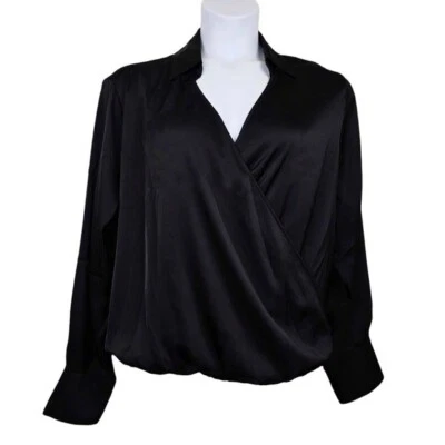 Blusa envolvente sintética satinada negra manga larga H&M para mujer talla XL NUEVA CON ETIQUETAS Foto 1 de 4