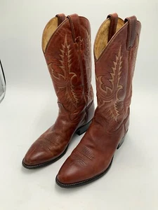 Tony Lama Western Cowboy Boots Brown Leather Mens Size 10 D - Picture 1 of 7