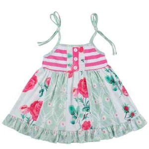 NWT Boutique Floral Green Pink Sleeveless Girls Ruffle Dress 6-7 - Picture 1 of 7