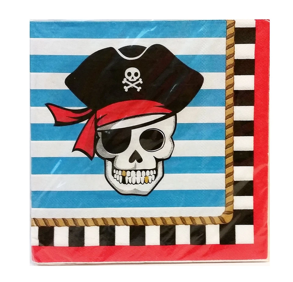 Pirate Theme Party Paper Beverage Napkins Skull Skeleton Stripes 20 Count - Image 1 of 1