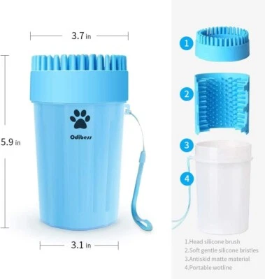 WAGGING WHISKERS Portable Dog Paw Washer Paw Cleaner Cup Pet Grooming Blue