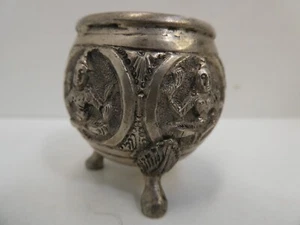 SMALL INDIAN ASIAN SILVER REPOUSSE SHIVA DEITY ICON FOOTED BOWL DISH - Picture 1 of 8