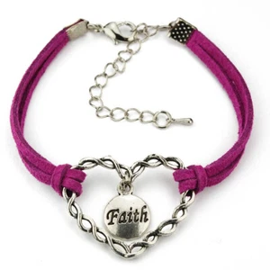 Faith Herz Armband - Wildlederkordel - Wahlweise blau, rosa oder lila - Bild 1 von 6