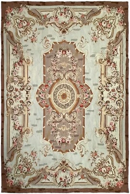 6x7 Antique French Aubusson Rug Hand Woven 1880 ft Rare Design 178cm x 206cm - Image 1 of 4