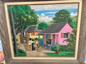 Wunderschönes haitianisches Kunstgemälde Schulhof von Guy F. Joachim Cap-Haïtien Haiti - Bild 1 von 9