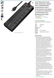 SMART WIFI POWER STRIP PROTECTOR 6 SMART, 6 ALWAYS ON, 4 USB, ALEXA GOOGLE HOME - Picture 1 of 7