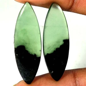 100% Natural Nephrite Jade Pair Gemstones Marquoise Cab 18.30Cts 11x 35x 03mm - Picture 1 of 3