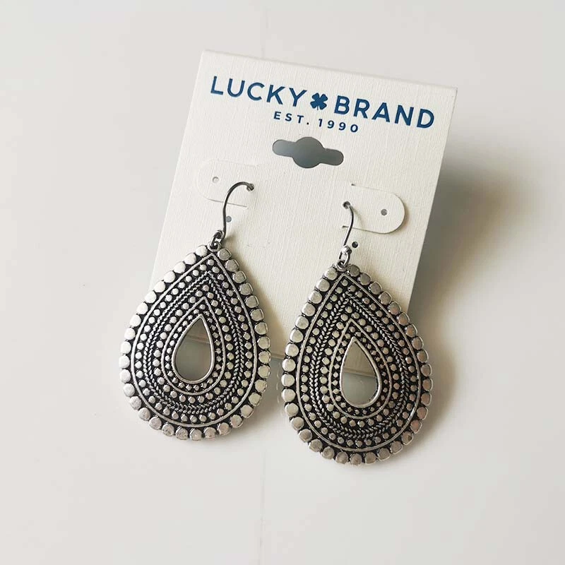 Lucky Brand Reversed Teardrop Drop Earrings Retro Women Party Vacation Jewelry - Image 1 of 3