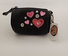 Vintage Fossil Leather Zip Black Coin Purse Charmed Hearts Key Ring Unused W/Tag