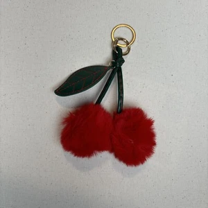Faux Fur Pom Pom Red Cherry Bag Charm Key Chain New in Package Faux Leather - Picture 1 of 6
