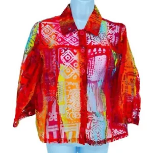 Toni Morgan Women's SZ S Button Down Multicolor Patterns Sheer Blouse/Jacket - Picture 1 of 5