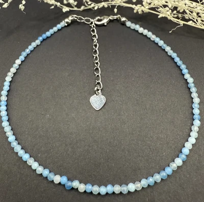 Pulsera tobillo aguamarina azul para mujer 2 mm cuentas de cristal fino impermeable Foto 1 de 3